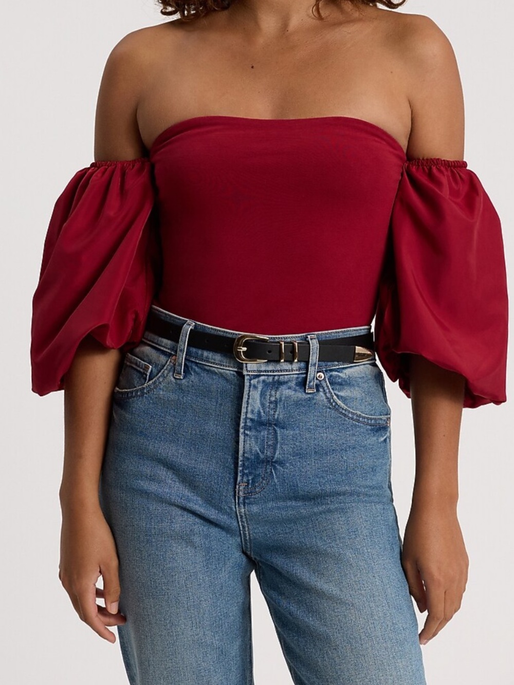Express Off-Shoulder Body Contour Puff Sleeve Bodysuit in Burgundy NWT